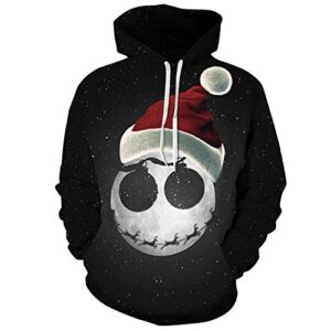 Carprinass Women's Santa Skeleton Printed Hoodie Sweatshirts Hooded Pullover Black XXL