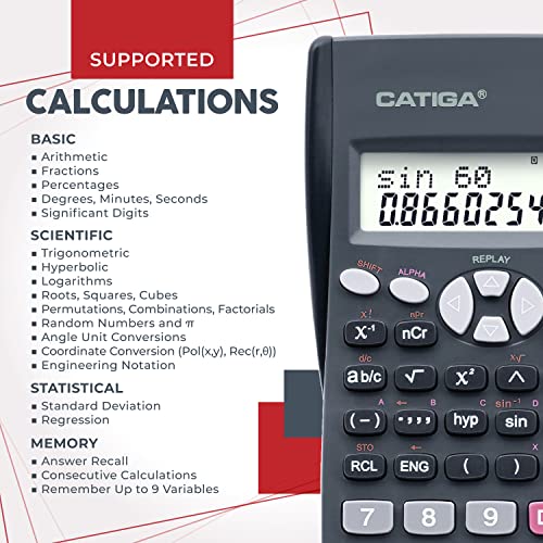 Scientific Calculator 2 Line - for Math (Algebra and Trigonometry), Science, Statistics, Engineering, Physics, Business Class, Over 200 Functions, with Memory and Replay Function