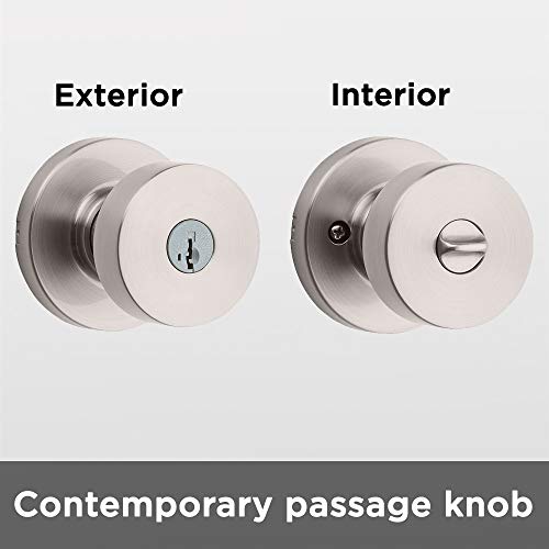 Kwikset Pismo Keyed Entry Door Knob Featuring SmartKey Security, Round, Satin Nickel