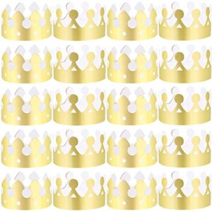 LOCOLO 30 Pieces Gold Paper Party Crowns (2 Style), Paper Crown for Birthday Party Baby Shower Photo Props