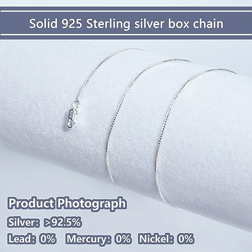 NAG.HC 925 Sterling Silver 0.8MM Box Chain Necklace for women - Available in 18K Gold or Silver or White Gold - Dainty&Thin&Strong&Add charm(18",silver)