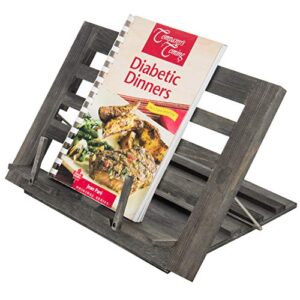 mygift rustic gray wood cookbook stand - adjustable and foldable reading book recipe binder & tablet holder