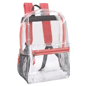 trail maker clear backpack with reinforced straps & front accessory pocket - perfect for school, security, & sporting events (coral) one_size