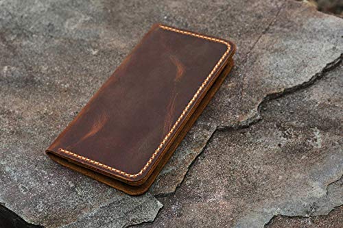 Distressed vintage brown leather iPhone14 13 12 11 Pro Max wallet case/real leather iPhone XR XS Max Wallet Case -IP005W