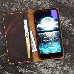 Distressed vintage brown leather iPhone14 13 12 11 Pro Max wallet case/real leather iPhone XR XS Max Wallet Case -IP005W