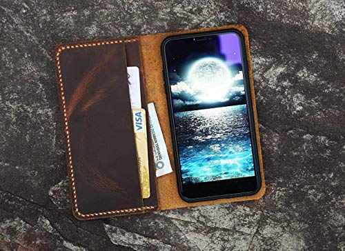 Distressed vintage brown leather iPhone14 13 12 11 Pro Max wallet case/real leather iPhone XR XS Max Wallet Case -IP005W