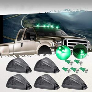 5pcs cab marker light smoke cover green led, cab roof running light, top marker light for 1999-2016 ford f150 f250 f350 f450 f550 f650 f750 e150 e250 e350 e450 super duty pickup truck (without base)