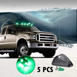 5pcs Cab Marker Light Smoke Cover Green LED, Cab Roof Running Light, Top Marker Light for 1999-2016 Ford F150 F250 F350 F450 F550 F650 F750 E150 E250 E350 E450 Super Duty Pickup Truck (without Base)