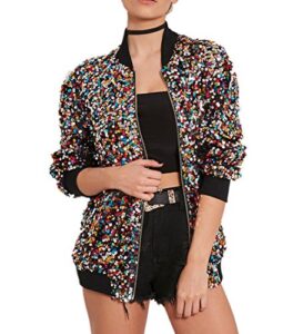 cresay women's sequin fitted long sleeve zipper blazer bomber jacket rainbow 3xl