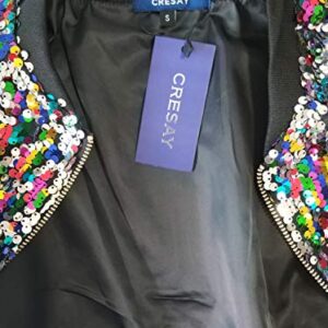 Cresay Women's Sequin Fitted Long Sleeve Zipper Blazer Bomber Jacket Rainbow 3XL