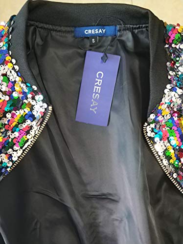 Cresay Women's Sequin Fitted Long Sleeve Zipper Blazer Bomber Jacket Rainbow 3XL