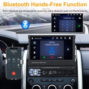 Car Stereo in Dash Single DIN 7 Inch HD Flip Out Touch Screen Radio GPS Head Unit Support Bluetooth Hands-Free GPS Navigation Mirror Link FM USB SD MP5 with Backup Camera Built-in Microphone UNITOPSCI