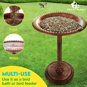 Gray Bunny 29" Bird Baths for Outdoors, Tall Bird Bath, Stylish Design with Steel Ground Anchors for Lawn, Patio or Garden - Bronze