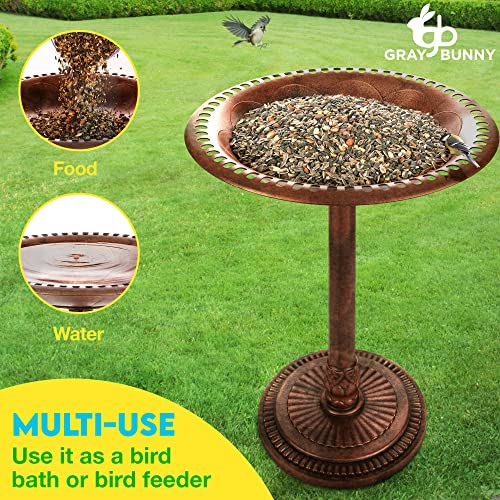 Gray Bunny 29" Bird Baths for Outdoors, Tall Bird Bath, Stylish Design with Steel Ground Anchors for Lawn, Patio or Garden - Bronze