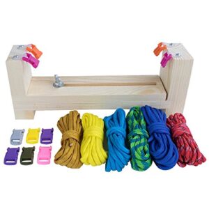 adjustable length paracord jig bracelet maker - wooden frame jig - paracord braiding and weaving diy craft tool kit - 550 paracord and buckles included