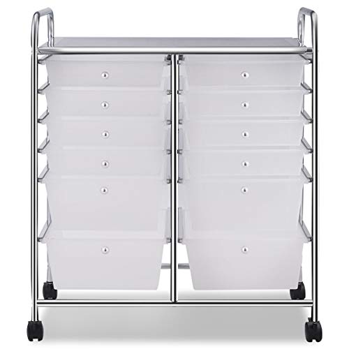 Giantex 12 Drawer Rolling Storage Cart Tools Scrapbook Paper Office School Organizer (White)