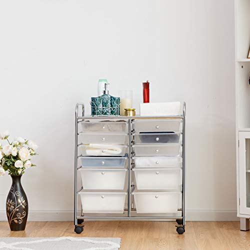 Giantex 12 Drawer Rolling Storage Cart Tools Scrapbook Paper Office School Organizer (White)