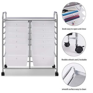 Giantex 12 Drawer Rolling Storage Cart Tools Scrapbook Paper Office School Organizer (White)