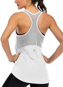 ictive women's sleeveless yoga tank top - mesh racerback, muscle workout, activewear gym, white m