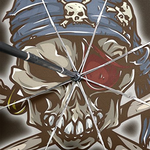 Vipsk Automatic Umbrellas, Windproof Lightweight Windproof Anti One-Eyed Pirate Skeleton Brown-Black Compact Folding Umbrellas with Anti-Slip Rubberized Grip, for Business and Travels or Summer Gifts