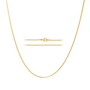 kisper 24k gold box chain necklace – thin, dainty, gold plated stainless steel jewelry for women with lobster clasp, 36"