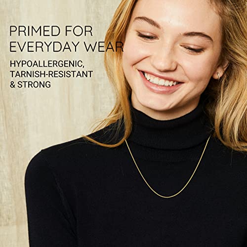 KISPER 24k Gold Box Chain Necklace – Thin, Dainty, Gold Plated Stainless Steel Jewelry for Women with Lobster Clasp, 36"