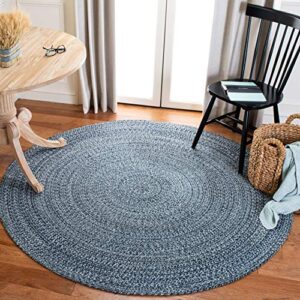 safavieh braided collection 4' round navy/ivory brd701n handmade country cottage reversible cotton area rug