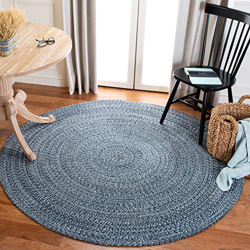 SAFAVIEH Braided Collection 4' Round Navy/Ivory BRD701N Handmade Country Cottage Reversible Cotton Area Rug