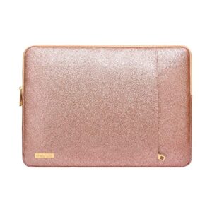 mosiso laptop sleeve compatible with macbook air/pro,13-13.3 inch notebook,compatible with macbook pro 14 inch 2023-2021 m2 a2779 a2442 m1, pu leather vertical padded bag waterproof case, rose gold