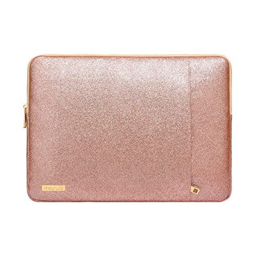 MOSISO Laptop Sleeve Compatible with MacBook Air/Pro,13-13.3 inch Notebook,Compatible with MacBook Pro 14 inch 2023-2021 M2 A2779 A2442 M1, PU Leather Vertical Padded Bag Waterproof Case, Rose Gold