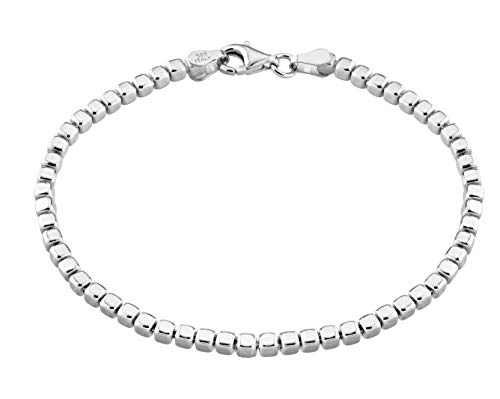 Miabella 925 Sterling Silver Organic Cube Bead Chain Bracelet for Women Men, Handmade in Italy (Length 7 Inches (Small))