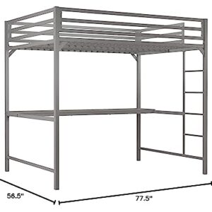 DHP Miles Metal Full Loft Bed with Desk, Silver