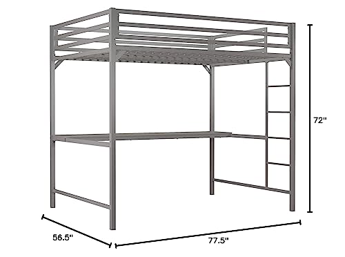 DHP Miles Metal Full Loft Bed with Desk, Silver