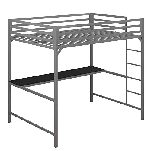 DHP Miles Metal Full Loft Bed with Desk, Silver