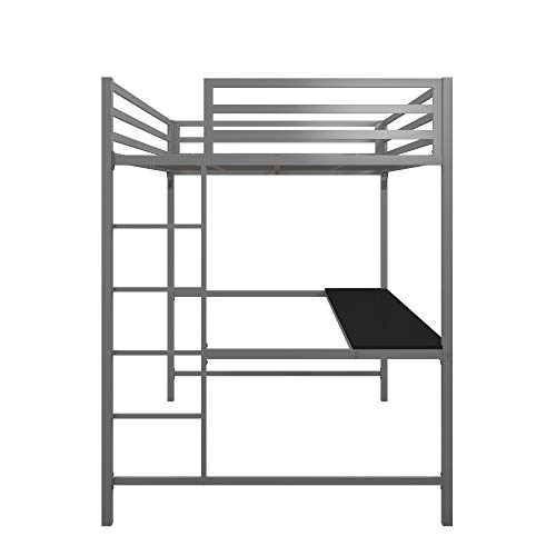 DHP Miles Metal Full Loft Bed with Desk, Silver