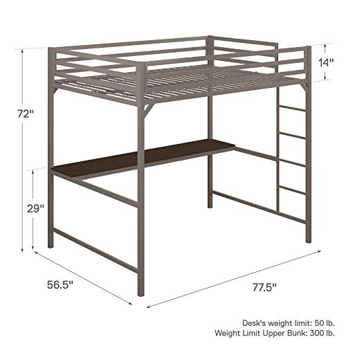 DHP Miles Metal Full Loft Bed with Desk, Silver