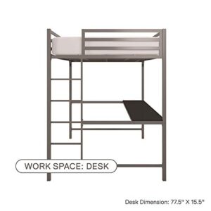 DHP Miles Metal Full Loft Bed with Desk, Silver