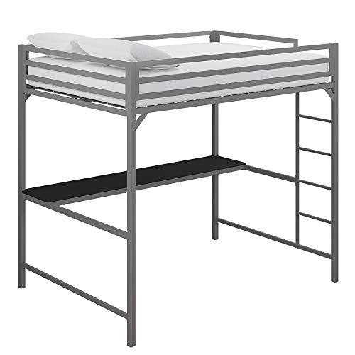 DHP Miles Metal Full Loft Bed with Desk, Silver