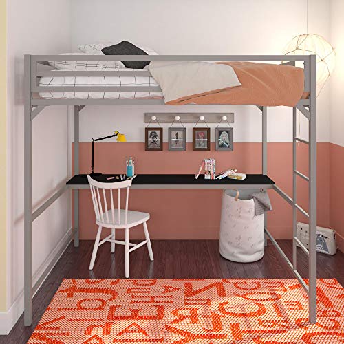 DHP Miles Metal Full Loft Bed with Desk, Silver