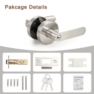 Knobonly 5 Pack of Front Door Locks, Exterior Door Levers with Locks and Keys in Satin Nickel Finish, Durable Modern Heavy Duty Entry/Entrance Security Door Handle Set