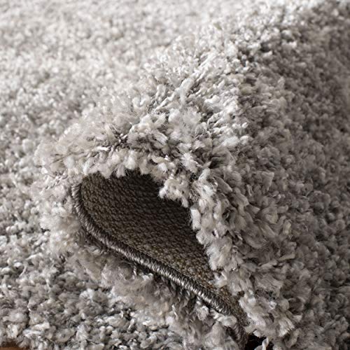 SAFAVIEH Pro Luxe Shag Collection Accent Rug - 4' x 6', Grey & Cream, Boho Tassel Design, Non-Shedding & Easy Care, 2.4-inch Thick Ideal for High Traffic Areas in Foyer, Living Room, Bedroom (PLX432F)