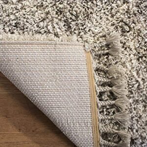 SAFAVIEH Pro Luxe Shag Collection Accent Rug - 4' x 6', Grey & Cream, Boho Tassel Design, Non-Shedding & Easy Care, 2.4-inch Thick Ideal for High Traffic Areas in Foyer, Living Room, Bedroom (PLX432F)