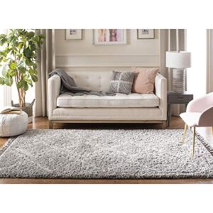 SAFAVIEH Pro Luxe Shag Collection Accent Rug - 4' x 6', Grey & Cream, Boho Tassel Design, Non-Shedding & Easy Care, 2.4-inch Thick Ideal for High Traffic Areas in Foyer, Living Room, Bedroom (PLX432F)