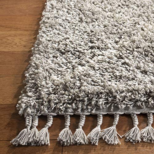 SAFAVIEH Pro Luxe Shag Collection Accent Rug - 4' x 6', Grey & Cream, Boho Tassel Design, Non-Shedding & Easy Care, 2.4-inch Thick Ideal for High Traffic Areas in Foyer, Living Room, Bedroom (PLX432F)