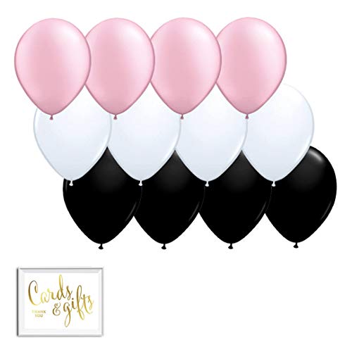 Andaz Press 11-inch Balloon Trio Party Kit with Gold Cards & Gifts Sign, Blush Pink, White, Black, 12-Pack, Paris, Ooh La La, Poodle, Llama, Theme Supplies, Fill with Air or Helium