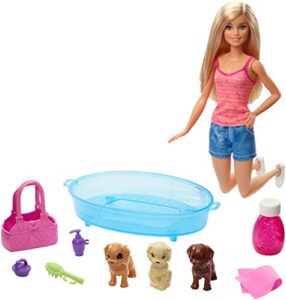 barbie doll/pets - puppy bath time playset