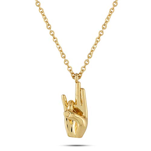 Rhoyal Hand Sign Pendant Necklace (17 inches, Gold)