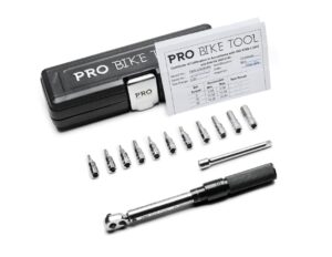 pro bike tool 1/4 inch drive click bicycle torque wrench set – 2 to 20 nm – maintenance kit for road & mountain bikes - includes allen & torx sockets, extension bar & storage box