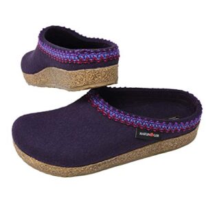 HAFLINGER Unisex Grizzly Zig Zag Wool Clogs, Eggplant, 42EU