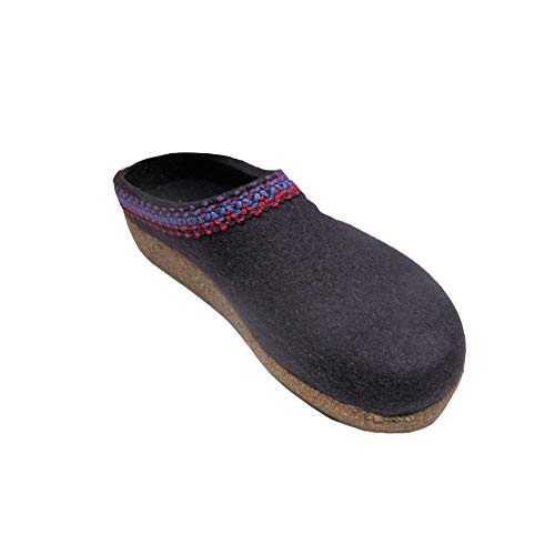 HAFLINGER Unisex Grizzly Zig Zag Wool Clogs, Eggplant, 42EU